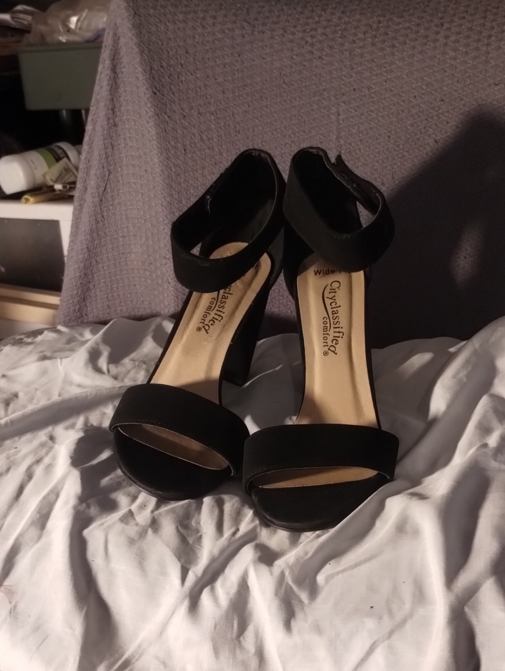 Cityclassified Black Open-Toe Ankle-Strap Block Heels